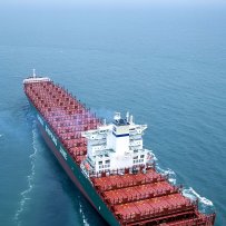 Container ship on sea trial